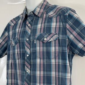 LEVI'S™️ Men's Sz L Multicolor Plaid Short Sleeve Snap Front Western Shirt
